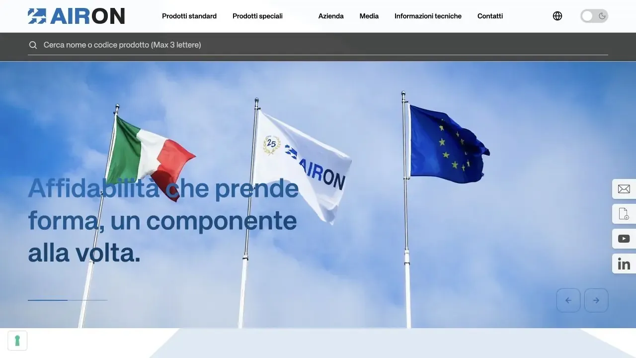Menu visuale di un catalogo industriale con famiglie e immagini di prodotto
