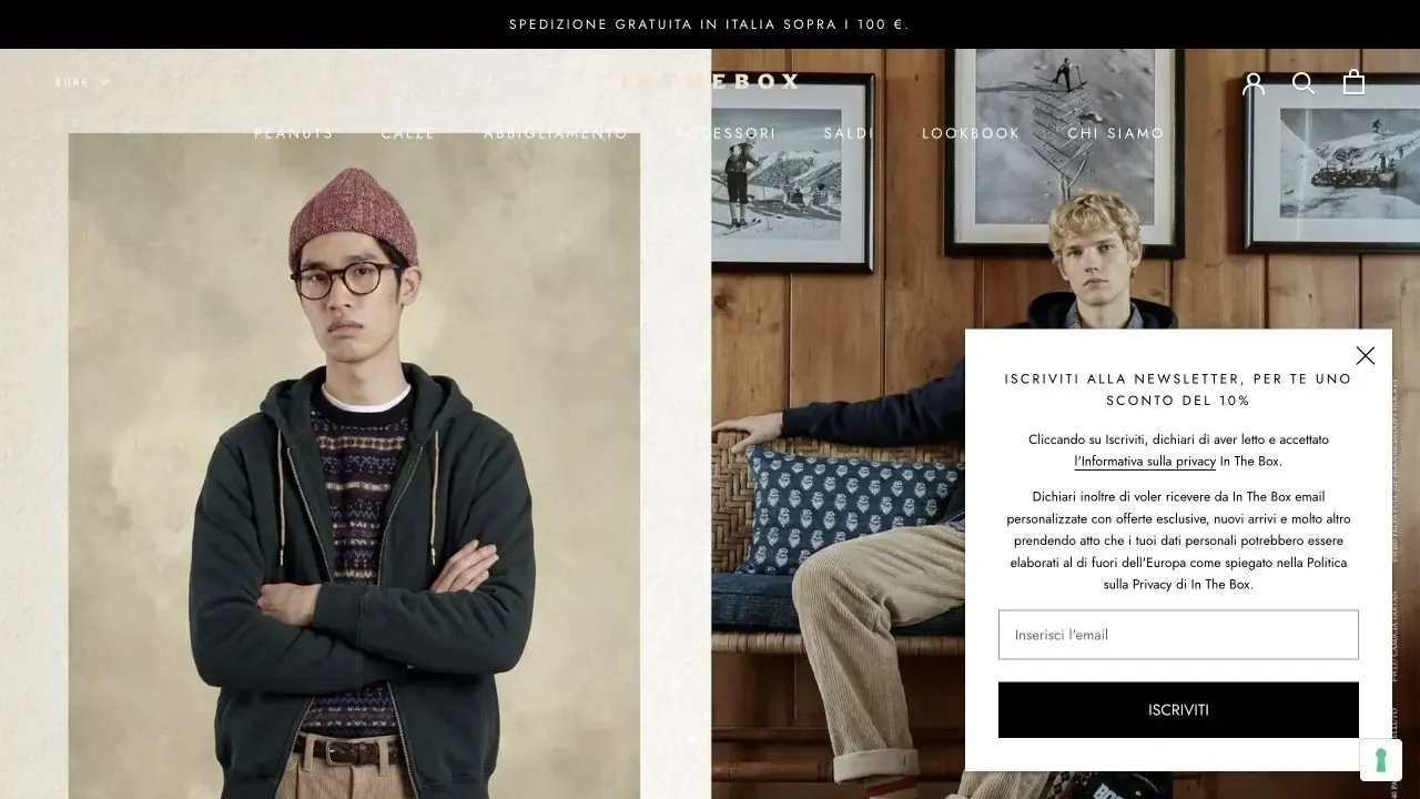 Homepage di un e-commerce nel settore moda